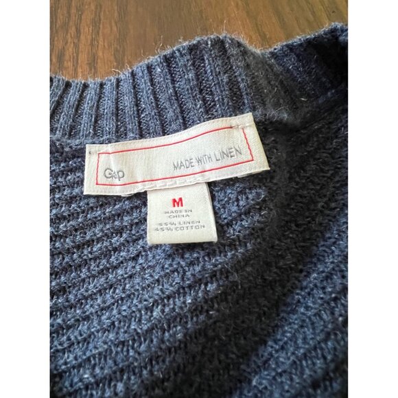 Gap Blue Crewneck Sweater Long Sleeve Linen Cotton Blend Pullover Men's Medium - Picture 3 of 7